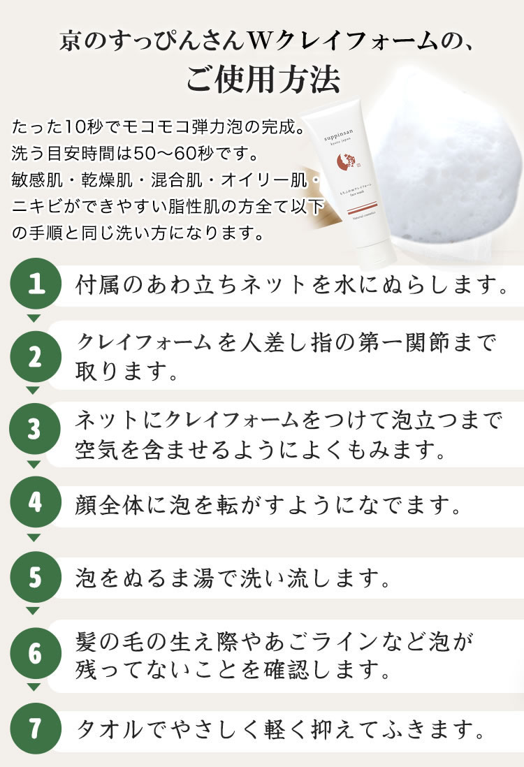 京のすっぴんさん 洗顔くりーむ米泡の、ご使用方法